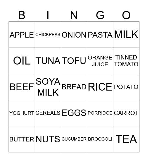 FOOD & DRINK BINGO Card