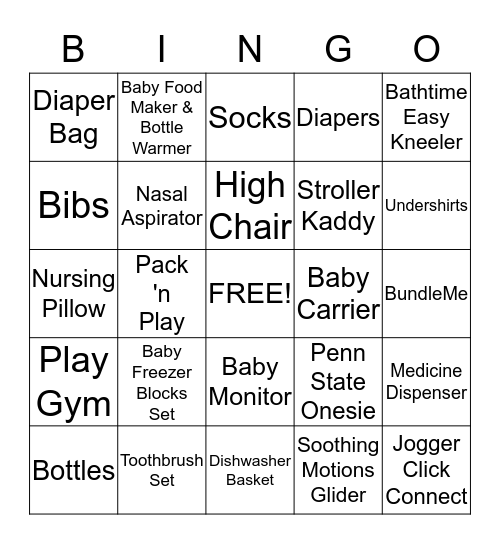 Lauren's Baby Shower Bingo Card