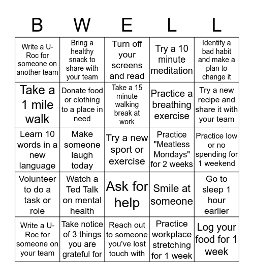 WORKPLACE WELLNESS BINGO Card