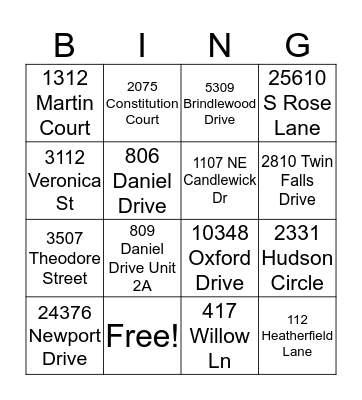Untitled Bingo Card