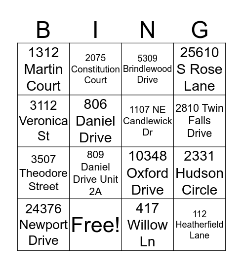 Untitled Bingo Card