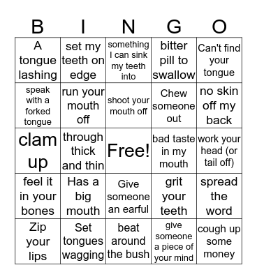 Idioms and Figures of Speech Bingo Card