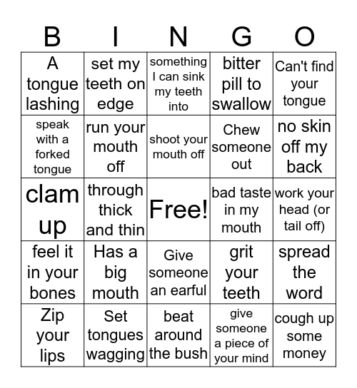 Idioms and Figures of Speech Bingo Card