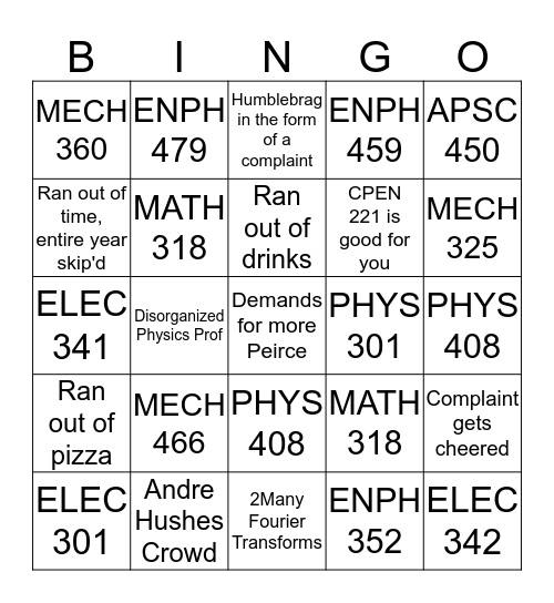 Beef and Pizza Bingo Card