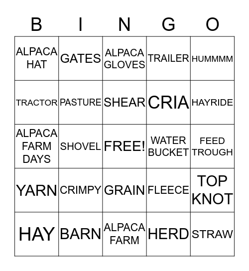 ALPACA DAY BINGO Card