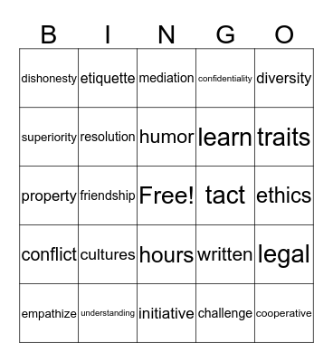 Workplace Goals & Expectations-Chapter 4  Bingo Card