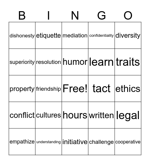 Workplace Goals & Expectations-Chapter 4  Bingo Card