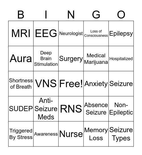 seizures Bingo Card