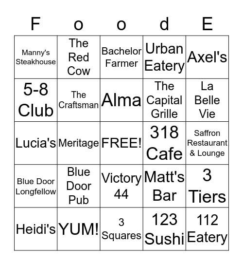 Foodies Play Bingo Card