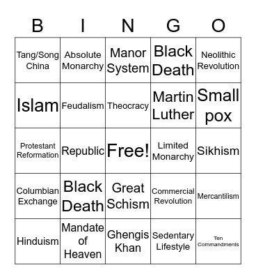 Midterm Review Bingo Card