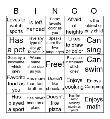 Bingo Ice Breaker Bingo Card