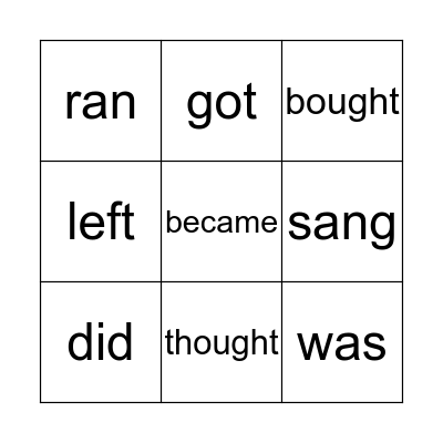 Irregular Verbs Bingo Card