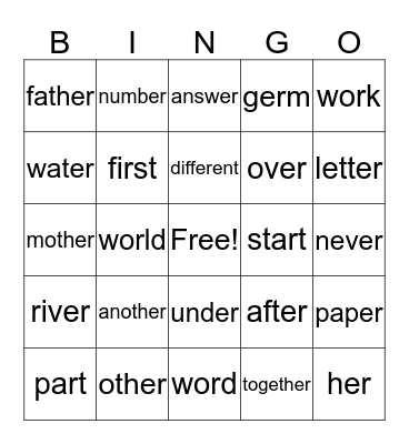 Bossy R Bingo Card