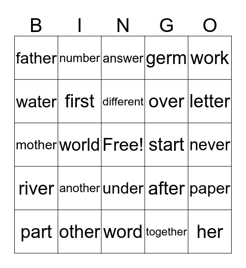 Bossy R Bingo Card