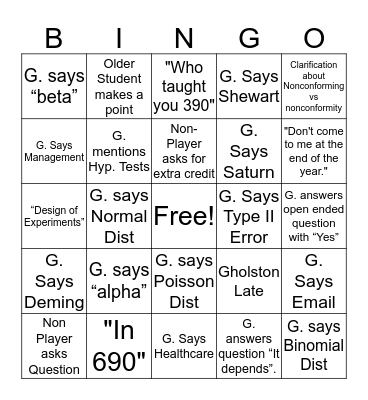 ISE 423 Bingo Card