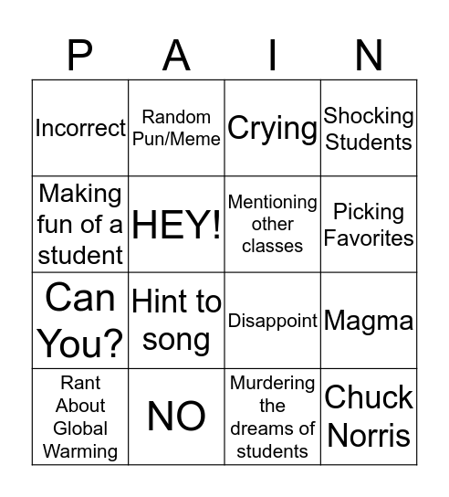 Peterson Bingo Card