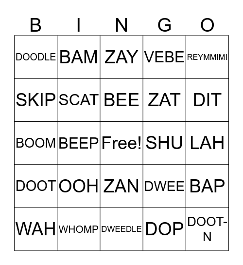 Scat Bingo Card