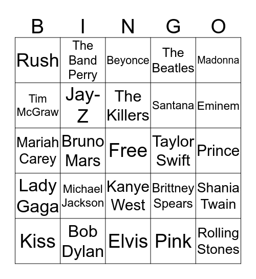 Music Bingo Card