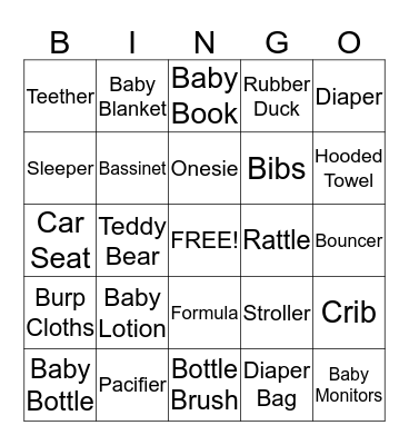 Baby Shower Bingo Card