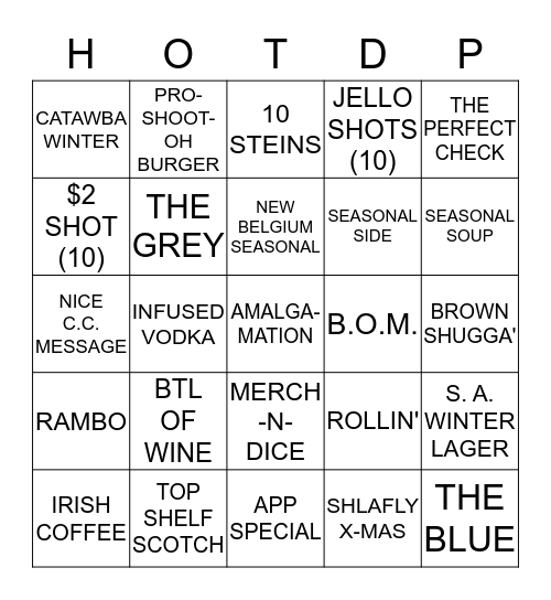 HOTDP BINGO CHALLENGE Bingo Card