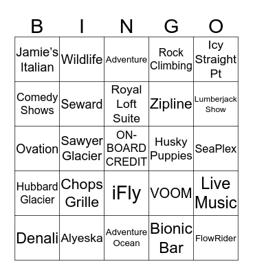 ROYAL CARIBBEAN ALASKA BINGO Card