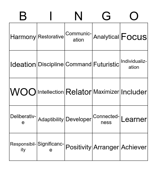 Strengths Quest Bingo Card