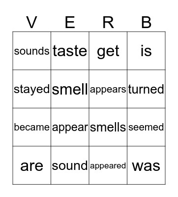 Linking Verb Bingo Card