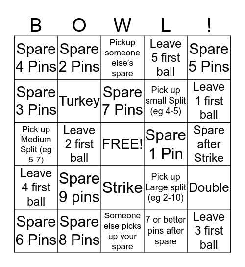 Bowling Bingo Card