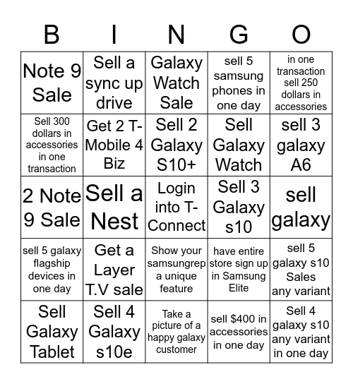 Samsung Bingo Card