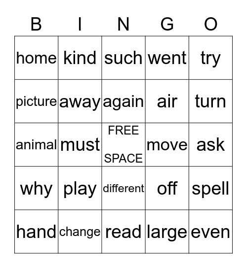 Most Common Words 15/16 Bingo Card