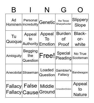 Fallacy Bingo Card