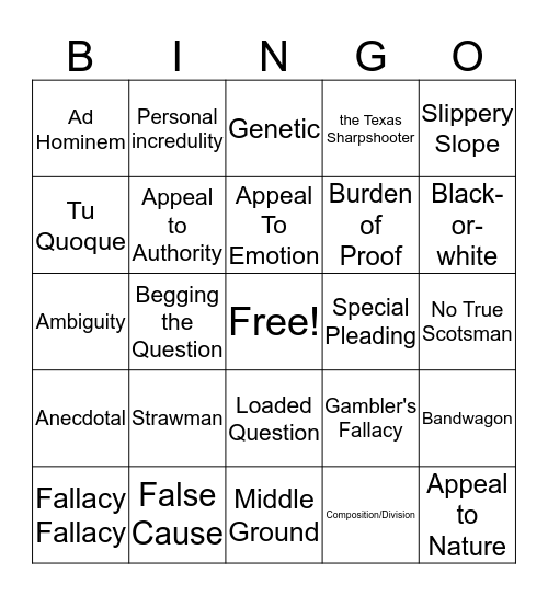 Fallacy Bingo Card