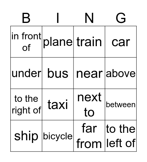 Vocabulario Bingo Card