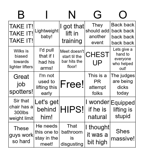 Powerlifting Bingo Card