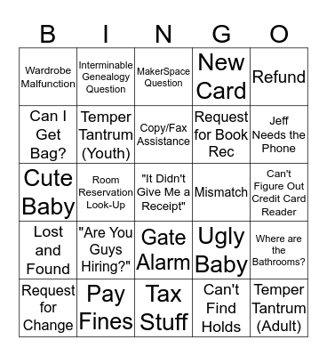 Front Desk Bingo Card