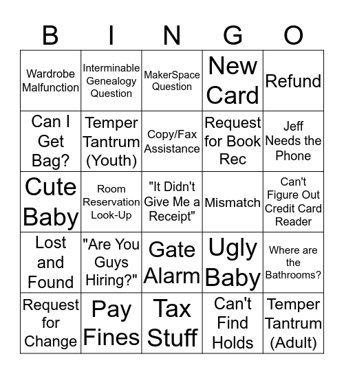 Front Desk Bingo Card