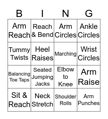 Exercise BINGO Card