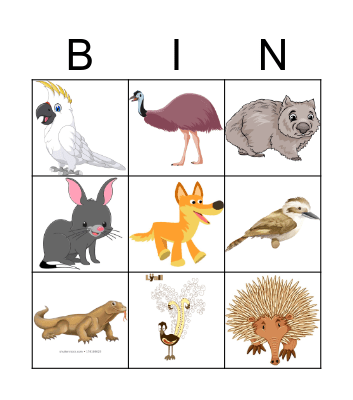 AUSTRALIAN ANIMALS Bingo Card
