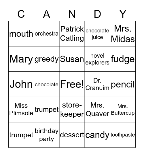 The Chocolate Touch Bingo Card