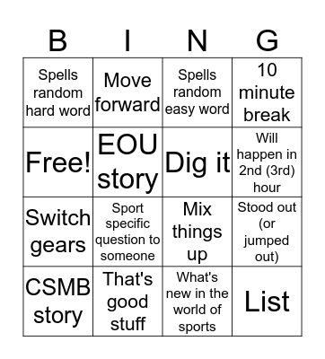 Dr G Bingo Card