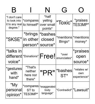 Zaric Zhakaron  V.S  -ST- Bingo Card