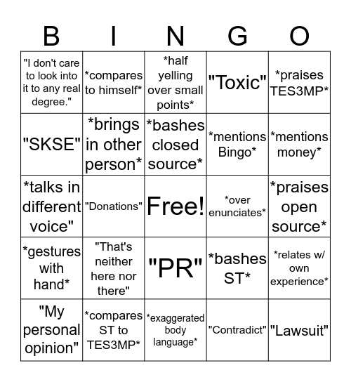 Zaric Zhakaron  V.S  -ST- Bingo Card