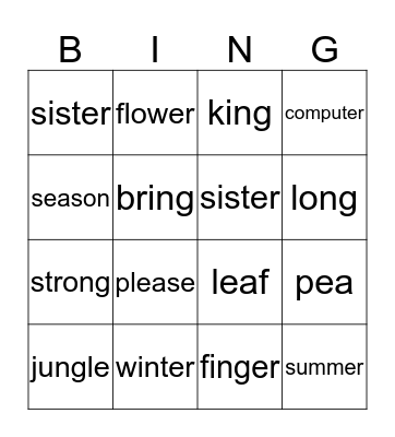 Review /er/, /ng/,/ea/ sound Bingo Card