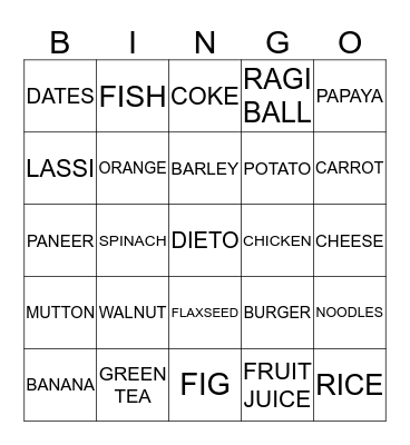 NUTRITION BINGO Card