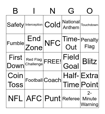 Superbowl Bingo Card