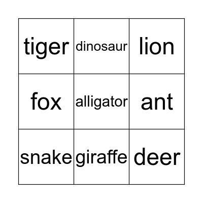 Animals Bingo Card