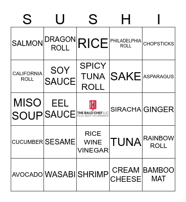 Sushi Making 101 w/ @thebaldchef_ Bingo Card