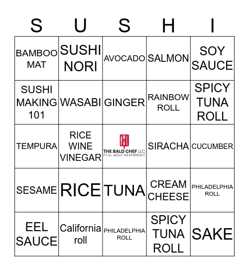 Sushi Making 101 w/ @thebaldchef_ Bingo Card
