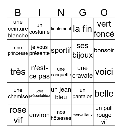 courant 3 B2 Bingo Card