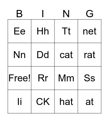 PHONICS BINGO Card